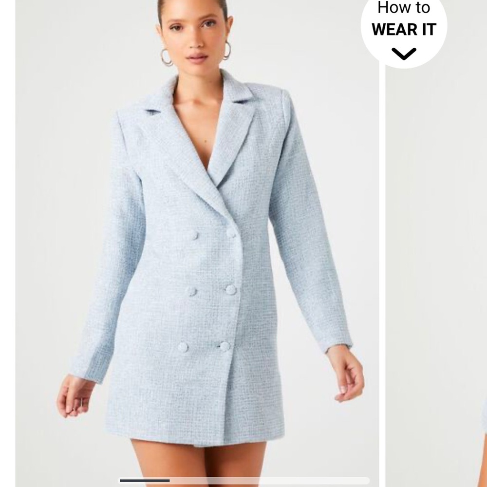 Women's Double-Breasted Light Blue tweed mini dress